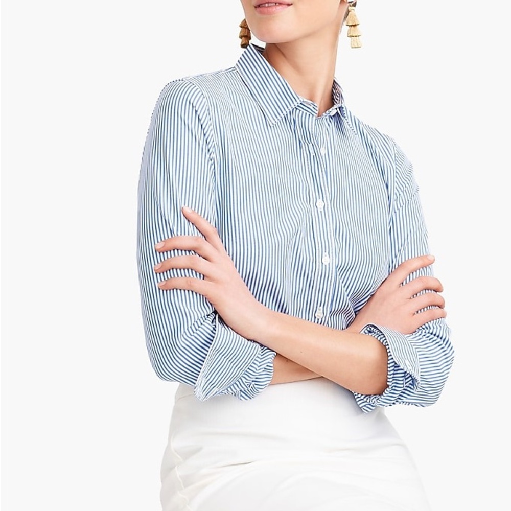 J. Crew Blue Striped Classic Button-down Shirt | Size XS